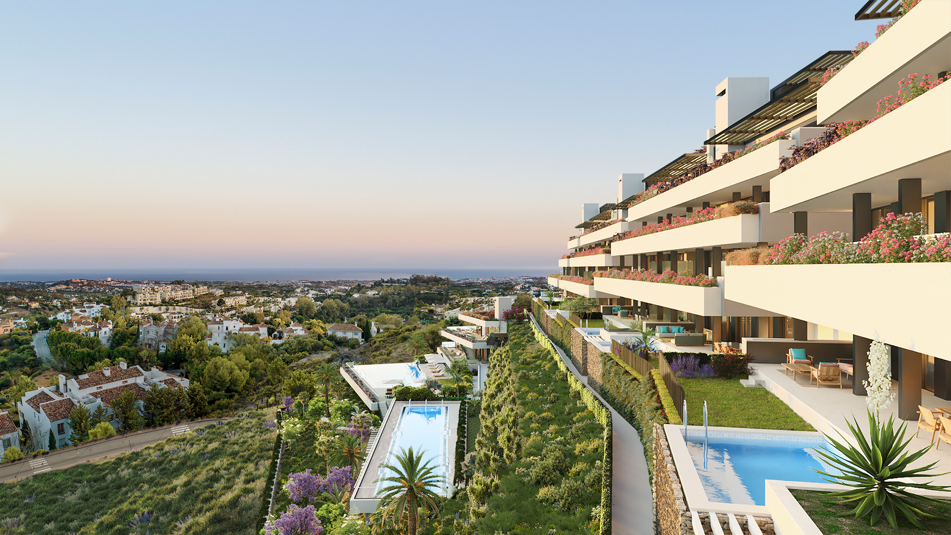 Tiara: Fantástico complejo de apartamentos 3 y 4 dormitorios con vistas panorámicas al mar desde el Valle del Golf